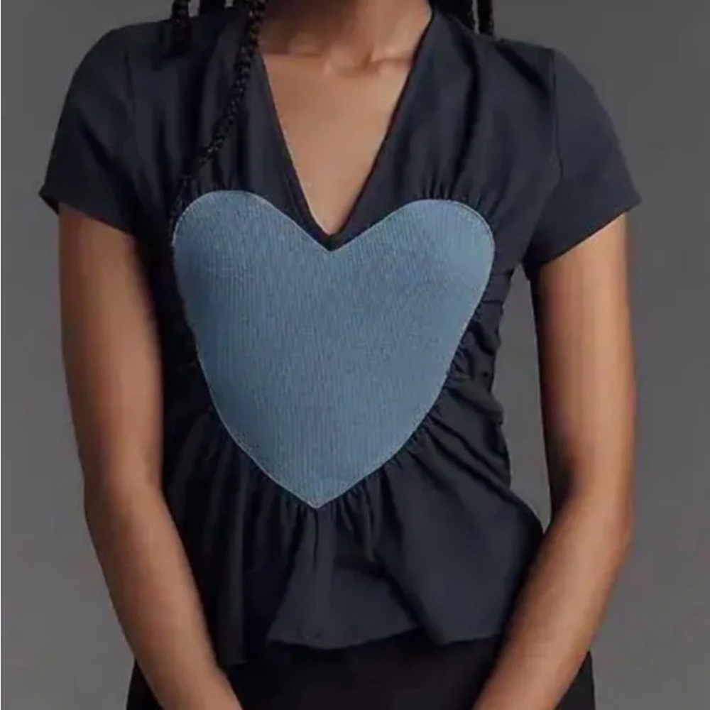 Maeve Heart Embellished V-neck Tee